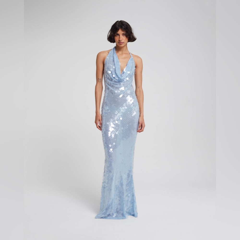Rat and Boa Anais Blue Sequin Halter Dress